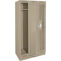 Clean Line Lockers, Bank of 3, 36" x 15" x 76", Steel, Beige, Rivet (Assembled), Perforated Equipex