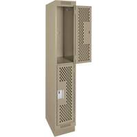 Casiers Clean Line, 2 niveaux, 12" x 12" x 76", Acier, Beige, Rivet (assembl&eacute;), Perfor&eacute; Equipex