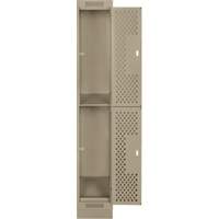 Casiers Clean Line, 2 niveaux, 12" x 12" x 76", Acier, Beige, Rivet (assembl&eacute;), Perfor&eacute; Equipex