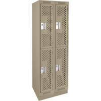 Clean Line Lockers, 2 -tier, Bank of 2, 24" x 12" x 76", Steel, Beige, Rivet (Assembled), Perforated Equipex