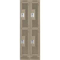 Clean Line Lockers, 2 -tier, Bank of 2, 24" x 12" x 76", Steel, Beige, Rivet (Assembled), Perforated Equipex