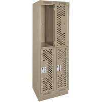 Clean Line Lockers, 2 -tier, Bank of 2, 24" x 12" x 76", Steel, Beige, Rivet (Assembled), Perforated Equipex
