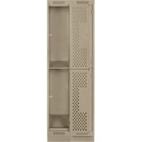 Clean Line Lockers, 2 -tier, Bank of 2, 24" x 12" x 76", Steel, Beige, Rivet (Assembled), Perforated Equipex