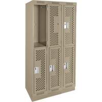 Casiers Clean Line, 2 niveaux, Bloc de 3, 36" x 12" x 76", Acier, Beige, Rivet (assembl&eacute;), Perfor&eacute; Equipex