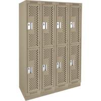 Clean Line Lockers, 2 -tier, Bank of 4, 48" x 12" x 76", Steel, Beige, Rivet (Assembled), Perforated Equipex