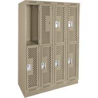 Clean Line Lockers, 2 -tier, Bank of 4, 48" x 12" x 76", Steel, Beige, Rivet (Assembled), Perforated Equipex