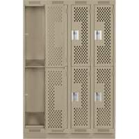 Clean Line Lockers, 2 -tier, Bank of 4, 48" x 12" x 76", Steel, Beige, Rivet (Assembled), Perforated Equipex