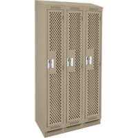 Clean Line Lockers, Bank of 3, 36" x 12" x 82", Steel, Beige, Rivet (Assembled), Perforated Equipex