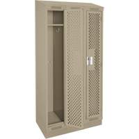 Clean Line Lockers, Bank of 3, 36" x 12" x 82", Steel, Beige, Rivet (Assembled), Perforated Equipex