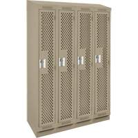 Clean Line Lockers, Bank of 4, 48" x 12" x 82", Steel, Beige, Rivet (Assembled), Perforated Equipex