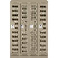 Clean Line Lockers, Bank of 4, 48" x 12" x 82", Steel, Beige, Rivet (Assembled), Perforated Equipex