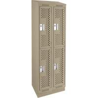 Casiers Clean Line, 2 niveaux, Bloc de 2, 24" x 18" x 82", Acier, Beige, Rivet (assembl&eacute;), Perfor&eacute; Equipex