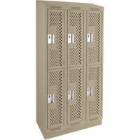 Casiers Clean Line, 2 niveaux, Bloc de 3, 36" x 18" x 82", Acier, Beige, Rivet (assembl&eacute;), Perfor&eacute; Equipex