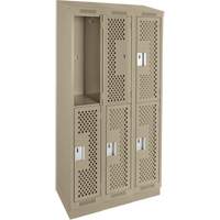 Casiers Clean Line, 2 niveaux, Bloc de 3, 36" x 18" x 82", Acier, Beige, Rivet (assembl&eacute;), Perfor&eacute; Equipex