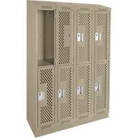 Clean Line Lockers, 2 -tier, Bank of 4, 48" x 18" x 82", Steel, Beige, Rivet (Assembled), Perforated Equipex