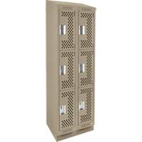 Clean Line Lockers, 3 -tier, Bank of 2, 24" x 15" x 82", Steel, Beige, Rivet (Assembled), Perforated Equipex