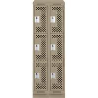 Clean Line Lockers, 3 -tier, Bank of 2, 24" x 15" x 82", Steel, Beige, Rivet (Assembled), Perforated Equipex