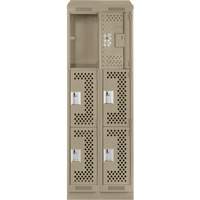 Clean Line Lockers, 3 -tier, Bank of 2, 24" x 15" x 82", Steel, Beige, Rivet (Assembled), Perforated Equipex
