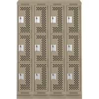 Casiers Clean Line, 3 niveaux, Bloc de 4, 48" x 15" x 82", Acier, Beige, Rivet (assembl&eacute;), Perfor&eacute; Equipex