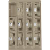 Casiers Clean Line, 3 niveaux, Bloc de 4, 48" x 15" x 82", Acier, Beige, Rivet (assembl&eacute;), Perfor&eacute; Equipex