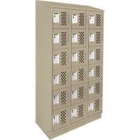 Assembled Lockerettes Clean Line Perforated Economy Lockers, 6 -tier, Bank of 3, 18" x 72" x 12", Steel Equipex