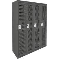 Clean Line Lockers, Bank of 4, 48" x 15" x 72", Steel, Charcoal, Rivet (Assembled), Perforated Equipex