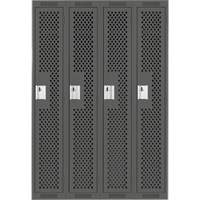 Clean Line Lockers, Bank of 4, 48" x 15" x 72", Steel, Charcoal, Rivet (Assembled), Perforated Equipex
