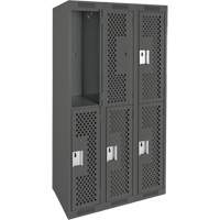 Casiers Clean Line, 2 niveaux, Bloc de 3, 36" x 15" x 72", Acier, Charbon, Rivet (assembl&eacute;), Perfor&eacute; Equipex