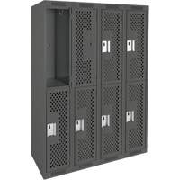 Casiers Clean Line, 2 niveaux, Bloc de 4, 48" x 15" x 72", Acier, Charbon, Rivet (assembl&eacute;), Perfor&eacute; Equipex