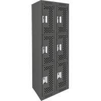 Clean Line Lockers, 3 -tier, Bank of 2, 24" x 12" x 72", Steel, Charcoal, Rivet (Assembled), Perforated Equipex
