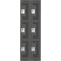 Clean Line Lockers, 3 -tier, Bank of 2, 24" x 12" x 72", Steel, Charcoal, Rivet (Assembled), Perforated Equipex
