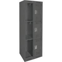 Clean Line Lockers, 3 -tier, Bank of 2, 24" x 12" x 72", Steel, Charcoal, Rivet (Assembled), Perforated Equipex