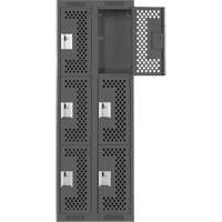 Clean Line Lockers, 3 -tier, Bank of 2, 24" x 12" x 72", Steel, Charcoal, Rivet (Assembled), Perforated Equipex