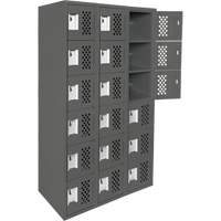 Assembled Lockerettes Clean Line Perforated Economy Lockers, 6 -tier, Bank of 3, 18" x 72" x 12", Steel Equipex