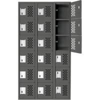 Assembled Lockerettes Clean Line Perforated Economy Lockers, 6 -tier, Bank of 3, 18" x 72" x 12", Steel Equipex