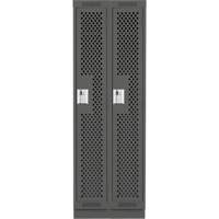 Clean Line Lockers, Bank of 2, 24" x 15" x 76", Steel, Charcoal, Rivet (Assembled), Perforated Equipex