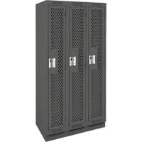 Clean Line Lockers, Bank of 3, 36" x 15" x 76", Steel, Charcoal, Rivet (Assembled), Perforated Equipex