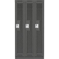 Clean Line Lockers, Bank of 3, 36" x 15" x 76", Steel, Charcoal, Rivet (Assembled), Perforated Equipex