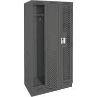 Clean Line Lockers, Bank of 3, 36" x 15" x 76", Steel, Charcoal, Rivet (Assembled), Perforated Equipex