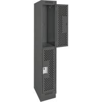 Casiers Clean Line, 2 niveaux, 12" x 12" x 76", Acier, Charbon, Rivet (assembl&eacute;), Perfor&eacute; Equipex