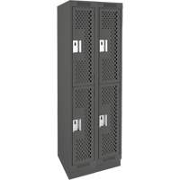 Clean Line Lockers, 2 -tier, Bank of 2, 24" x 12" x 76", Steel, Charcoal, Rivet (Assembled), Perforated Equipex
