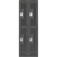 Clean Line Lockers, 2 -tier, Bank of 2, 24" x 12" x 76", Steel, Charcoal, Rivet (Assembled), Perforated Equipex