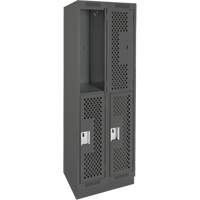 Clean Line Lockers, 2 -tier, Bank of 2, 24" x 12" x 76", Steel, Charcoal, Rivet (Assembled), Perforated Equipex