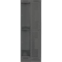 Clean Line Lockers, 2 -tier, Bank of 2, 24" x 12" x 76", Steel, Charcoal, Rivet (Assembled), Perforated Equipex