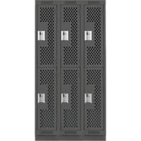 Casiers Clean Line, 2 niveaux, Bloc de 3, 36" x 12" x 76", Acier, Charbon, Rivet (assembl&eacute;), Perfor&eacute; Equipex