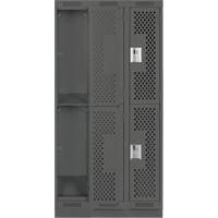 Casiers Clean Line, 2 niveaux, Bloc de 3, 36" x 12" x 76", Acier, Charbon, Rivet (assembl&eacute;), Perfor&eacute; Equipex