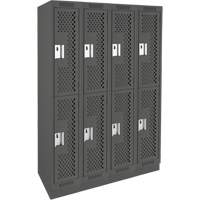 Clean Line Lockers, 2 -tier, Bank of 4, 48" x 12" x 76", Steel, Charcoal, Rivet (Assembled), Perforated Equipex