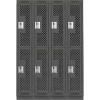 Clean Line Lockers, 2 -tier, Bank of 4, 48" x 12" x 76", Steel, Charcoal, Rivet (Assembled), Perforated Equipex
