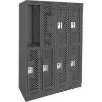 Clean Line Lockers, 2 -tier, Bank of 4, 48" x 12" x 76", Steel, Charcoal, Rivet (Assembled), Perforated Equipex