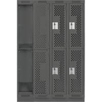 Clean Line Lockers, 2 -tier, Bank of 4, 48" x 12" x 76", Steel, Charcoal, Rivet (Assembled), Perforated Equipex
